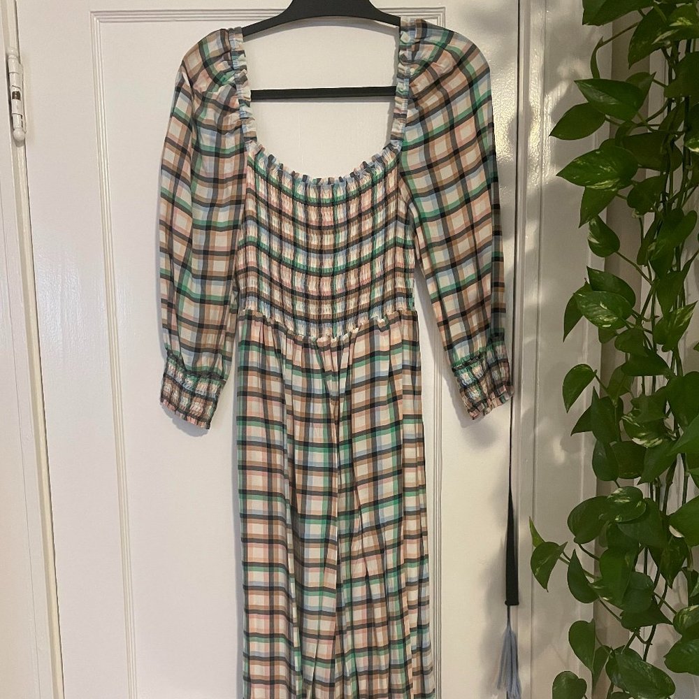 Anthropologie Prairie Checkered Midi Dress